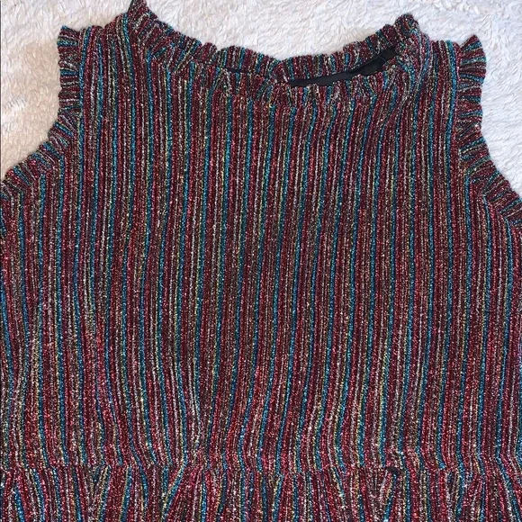 Ava & Yelly 6X Glitter Metallic Striped Dress EUC Red Silver Gold Blue - Picture 8 of 15